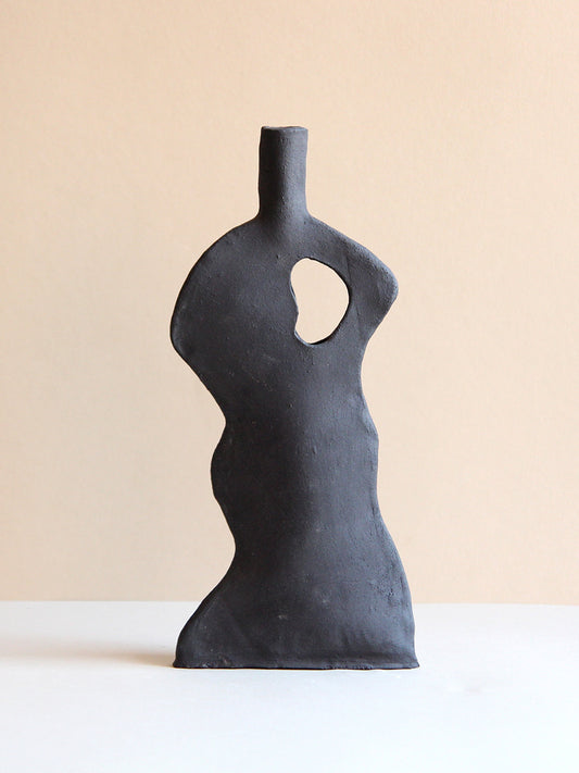 Vase organique en grès noir